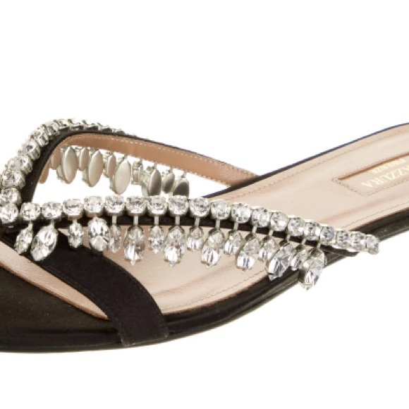 Aquazzura black satin sandals with crystals. Size 39.5. Auth. - Picture 2 of 8